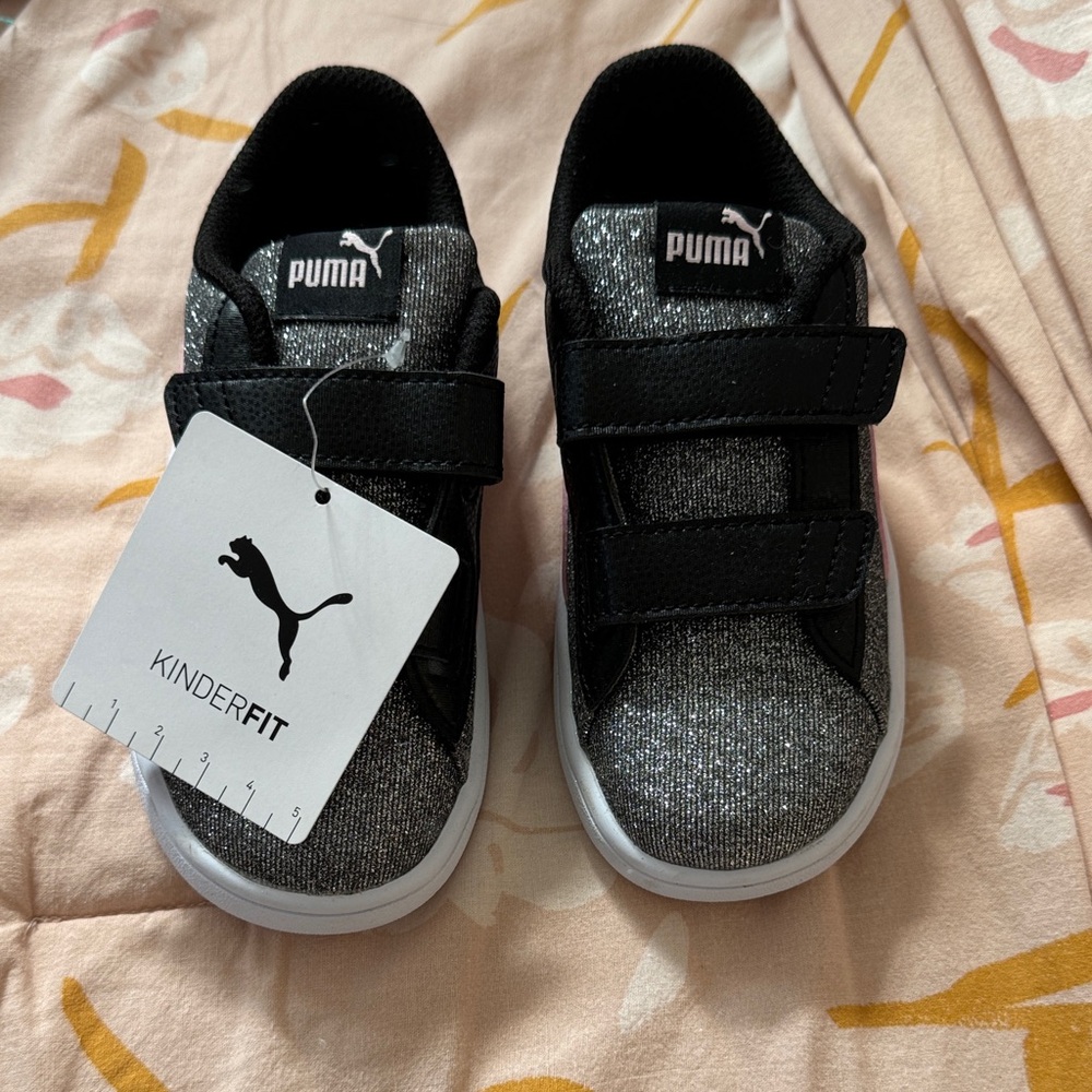 Puma Kids Black and Glittery Sneakers